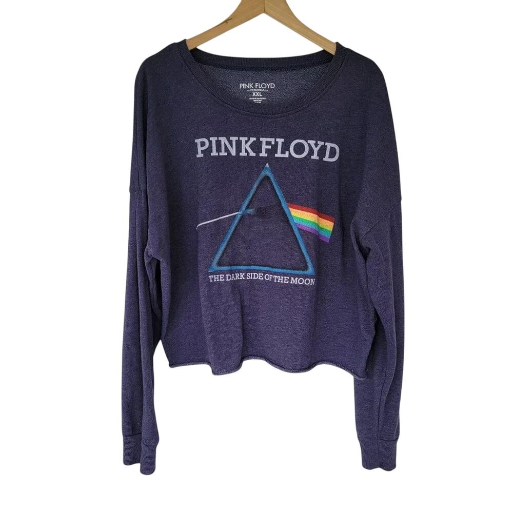 Pink Floyd Dark Side of the Moon Cropped Sweatshirt Womens Size XXL Blue